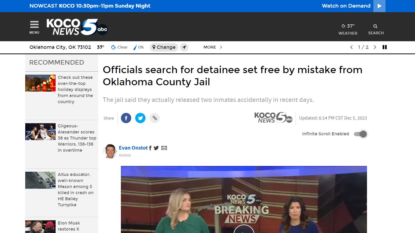 Officials search for detainee set free by mistake from Oklahoma County Jail